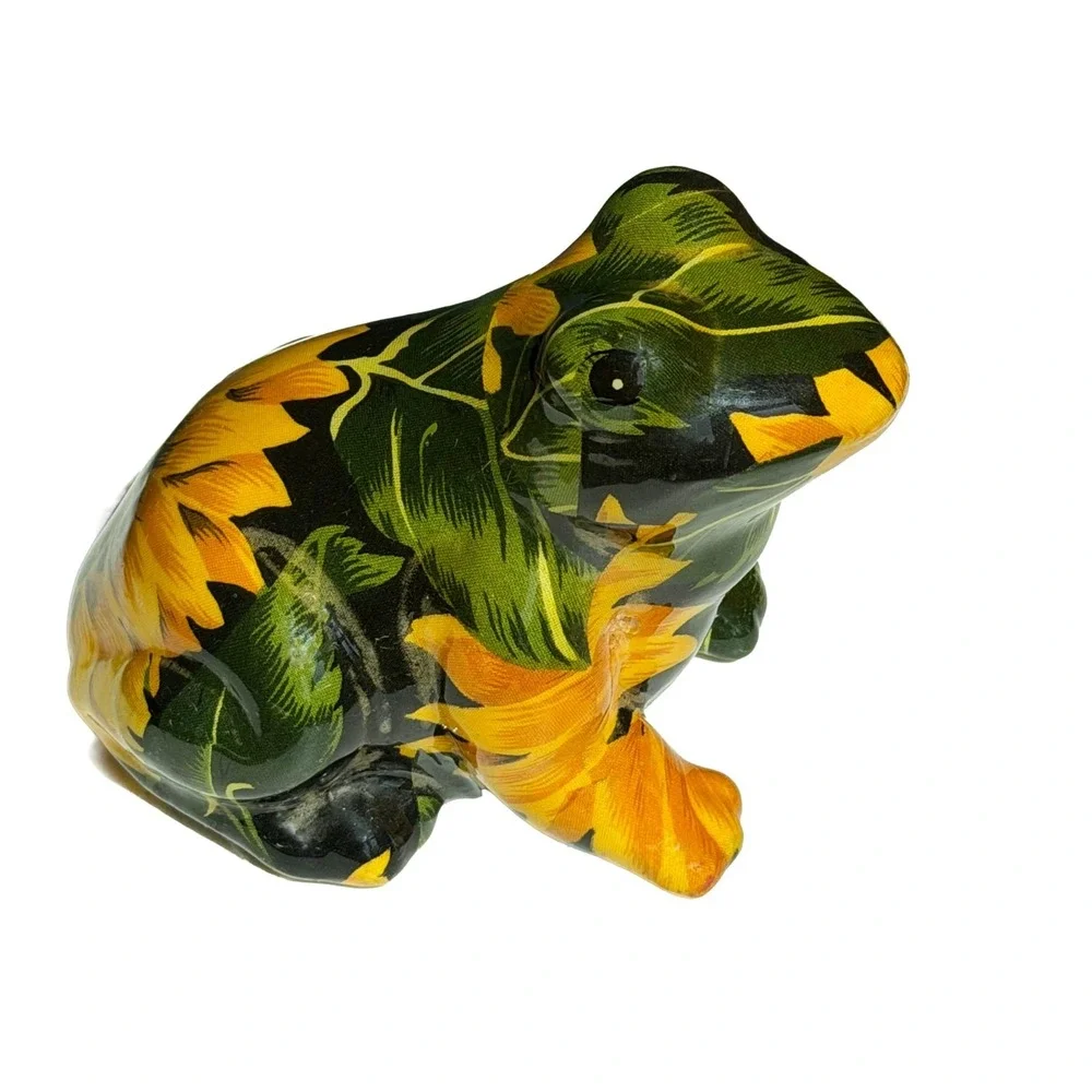 Duck Frog Floral Sunflower Decoupage Ceramic Figurine Set 2 Duck 7.25